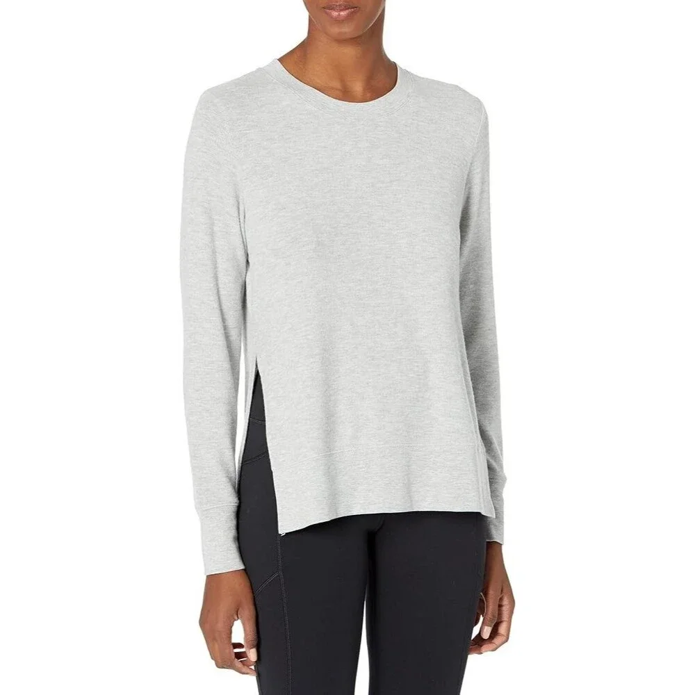 Alo Yoga Glimpse Sweatshirt Womens S Gray High Low Side Slit Pullover Athleisure